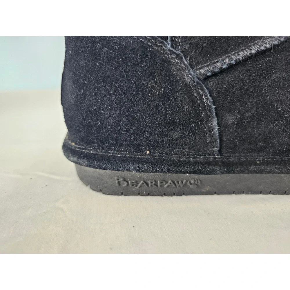 Winter Cozy Bearpaw Emma Toggle Tall Boots Women 8 Black Suede Faux Fur Lining